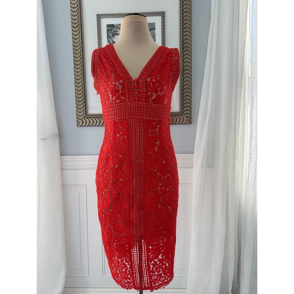 Bardot Cocktail Sheath Lace Red Romantic‎ Glam Size 6